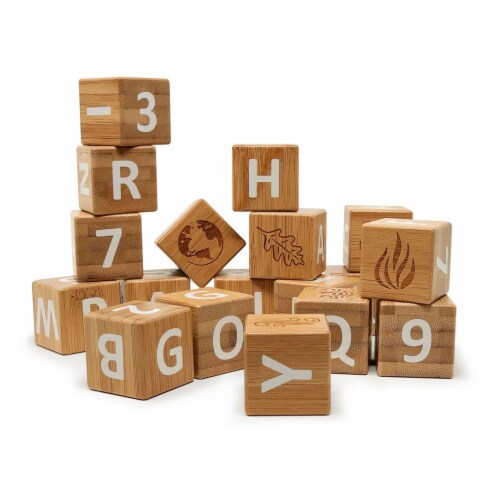 Kinderfeets Kid Bamboo Toy Block Set w Letters Numbers and