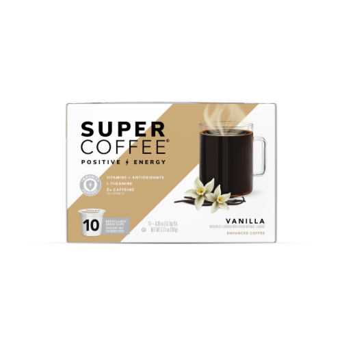 Super Coffee® Vanilla Enhanced Organic Coffee Brew Cups Perspective: front