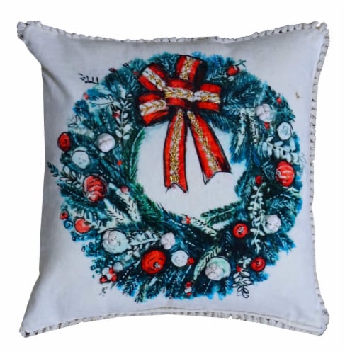 Chicos Home Wreath Christmas Pillow Cover Perspective: front