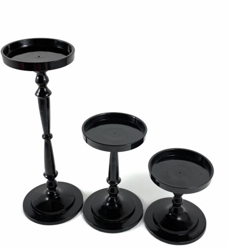 Vibhsa Pillar Candle Holders 3 Piece - Glossy Black Perspective: front