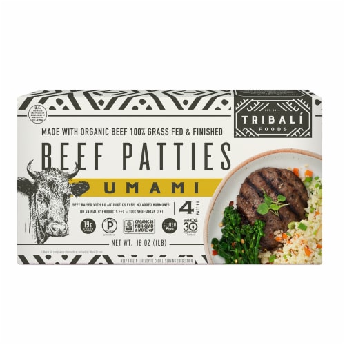 TRIBALI Foods Umami Beef Patties 4 Packages (Approximate Delivery 3-6 Days) Perspective: front