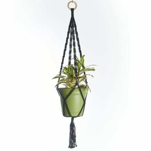 Primitive Planters Black Woven Link Plant Hanger Perspective: front