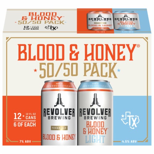 Revolver Brewing Blood & Honey Ale Cans Perspective: front