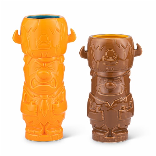 Geeki Tikis The Flintstones Mug Set | Fred & Barney Tiki Mugs | Holds 28 Ounces Perspective: front