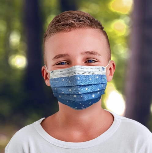 50 Pack EZ Breezy Kids Disposable Face Masks - Perfect Size for Children (Blue, 4-12 Years) Perspective: front