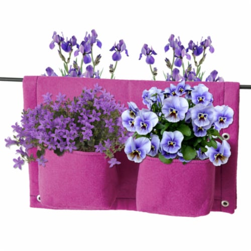 Balcony/Rail felt planter 4 Pocket Purple x3 Perspective: front