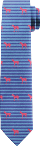 Barrel Down South Blue Stripes and Pink Horses Necktie Perspective: front