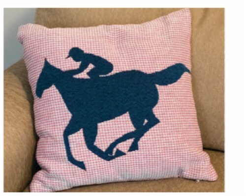 Barrel Down South Gingham Running Horse Pillow - Pink Perspective: front