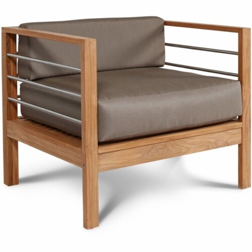HiTeak Furniture SoHo Teak Wooden Patio Club Chair in Natural and Charcoal Perspective: front