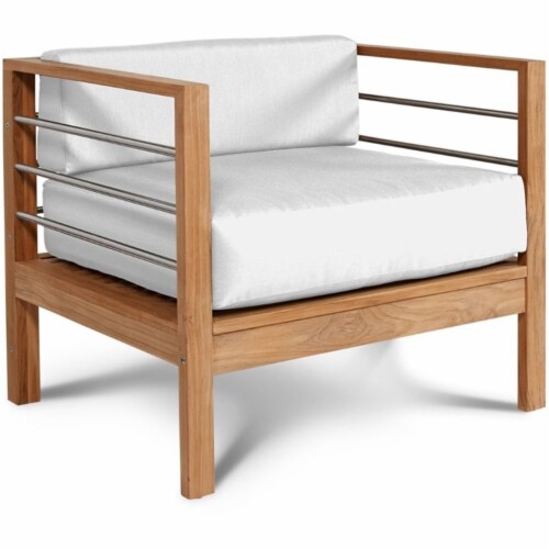 HiTeak Furniture SoHo Teak Wooden Patio Club Chair in Natural and White Perspective: front