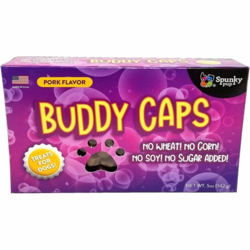 Spunky Pup® Buddy Caps Pork Dog Treats Perspective: front
