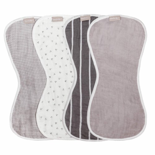 WeeSprout Unisex Organic Towel Cotton Burp Cloths, Ultra-Absorbent Layers, Neutral, Set of 4 Perspective: front