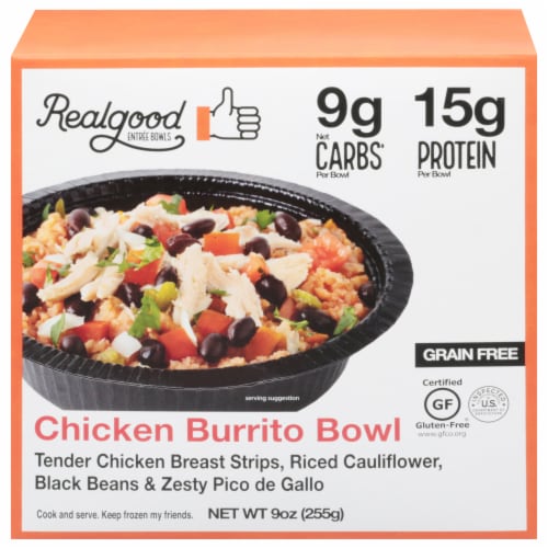 The Real Good Food Company Chicken Burrito Bowl Frozen Meal Perspective: front