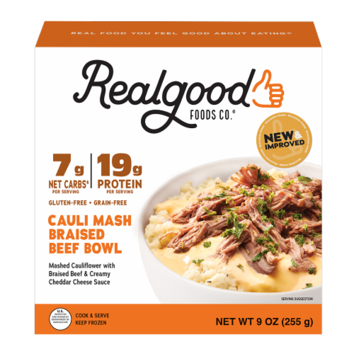 The Real Good Food Company® Mashed Cauliflower & Braised Beef Bowl Frozen Meal Perspective: front