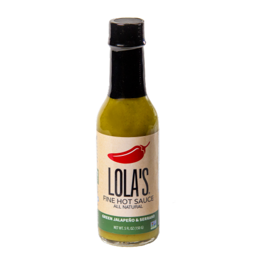 Lola's All Natural Green Jalapeño and Serrano Fine Hot Sauce Perspective: front