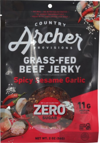 Country Archer Zero Sugar Spicy Sesame Garlic Beef Jerky Perspective: front
