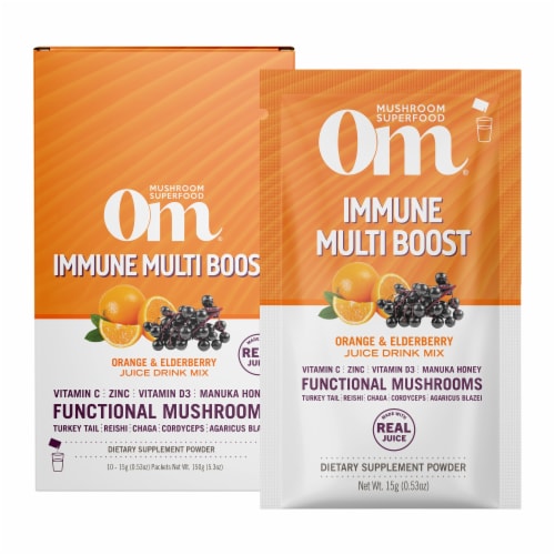 Om® Immune Multi Boost Orange & Elderberry Juice Drink Mix Perspective: front