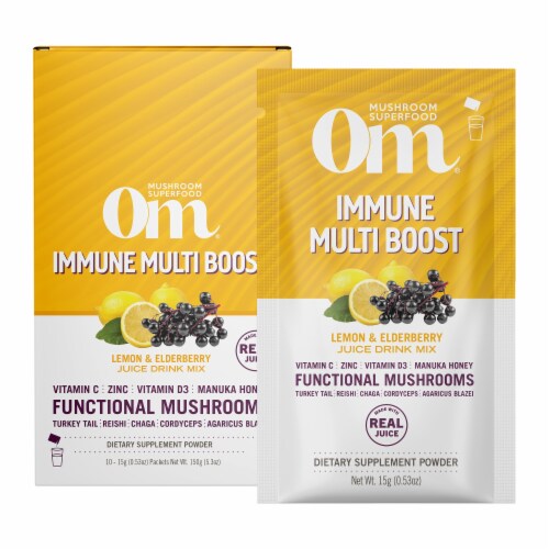 Om® Immune Multi Boost Lemon & Elderberry Juice Drink Mix Perspective: front
