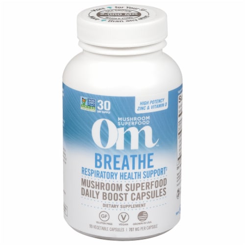 Om Breathe Mushroom Superfood Capsules Perspective: front