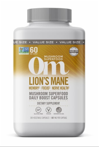 Om Mushroom Lion's Mane Superfood Capsules Perspective: front