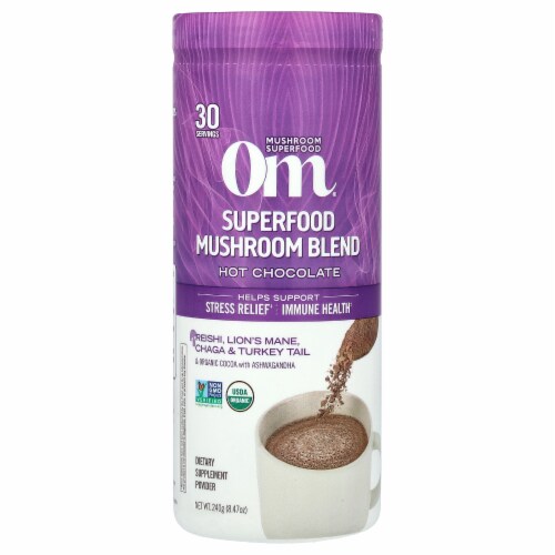 Om® Mushroom Organic Hot Chocolate Blend Powder Perspective: front