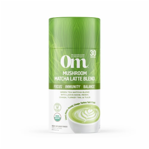 Om® Mushroom Organic Matcha Latte Blend Powder Perspective: front