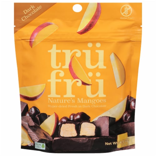 Tru Fru Hyper-Dried Fresh Mangoes Covered in Dark Chocolate Perspective: front