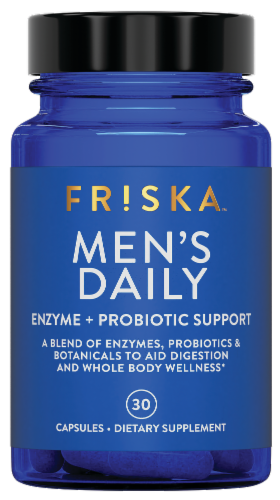Friska Men’s Daily Enzyme + Probiotic Support Capsules Perspective: front