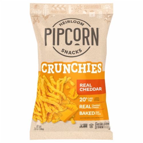 Pipcorn® Cheddar Cheese Crunchies Curls Chips Perspective: front