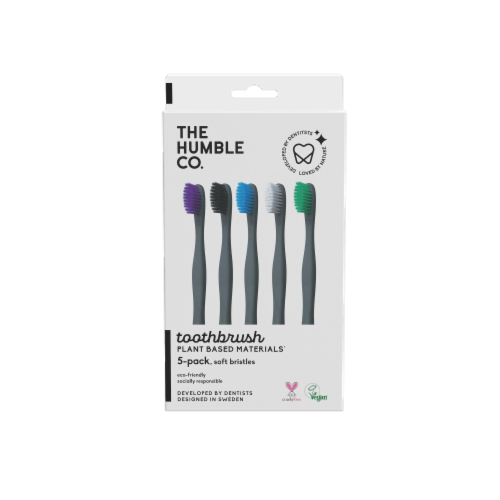 Humble Co. Plant-Based Toothbrush 5 Pack Soft Bristles - Mixed Colors Perspective: front