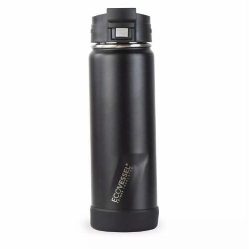 EcoVessel TriMax® Insulated Stainless Steel Push Button Bottle w/Lock - Black Shadow Perspective: front