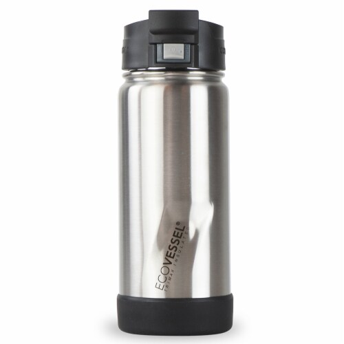 EcoVessel TriMax® Insulated Stainless Steel Push Button Bottle w/Lock - Silver Express Perspective: front