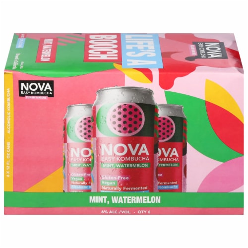 Nova Mint Watermelon Kombucha Alcoholic Beverage Perspective: front