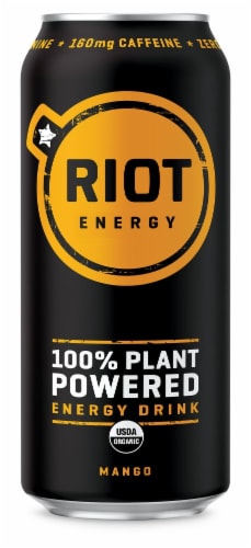 RIOT Mango Plant Based Energy Drink Perspective: front