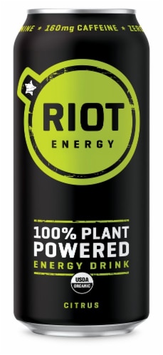 RIOT Citrus Plant Based Energy Drink Perspective: front
