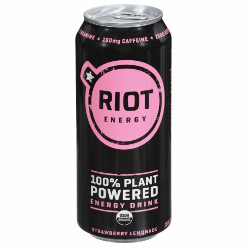 Riot Plant USDA Organic Strawberry Lemonade Powered Energy Drink Perspective: front