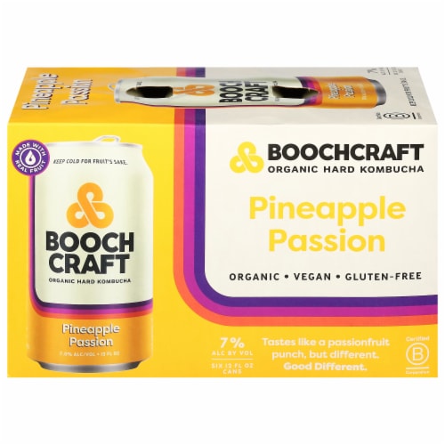 Boochcraft Orange Pomegranate Hibiscus Kombucha 6 Cans Perspective: front