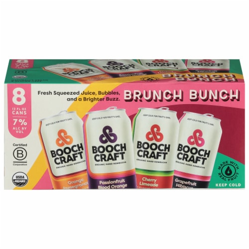 Boochcraft Organic Hard Kombucha Variety Pack Cans Perspective: front