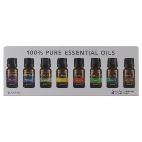 8 Pack of 5 mL 100% Pure Essential Oils Perspective: front