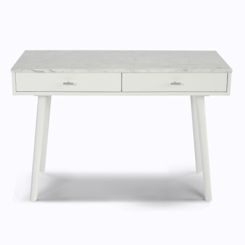 Viola 44  Rectangular Italian Carrara White Marble Writing Desk with White Legs Perspective: front
