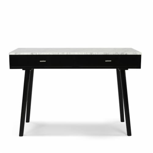 Viola 44  Rectangular Italian Carrara White Marble Writing Desk with Black Legs Perspective: front