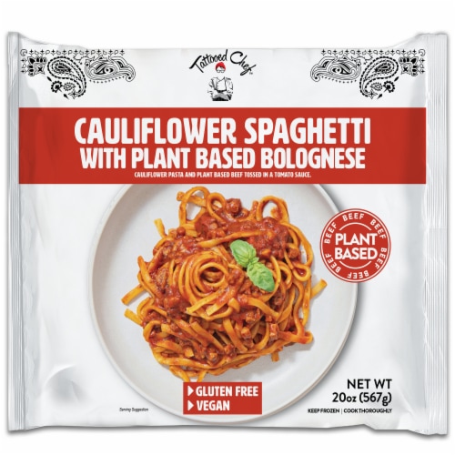Tattooed Chef Cauliflower Spaghetti Bolognese Frozen Meal Perspective: front