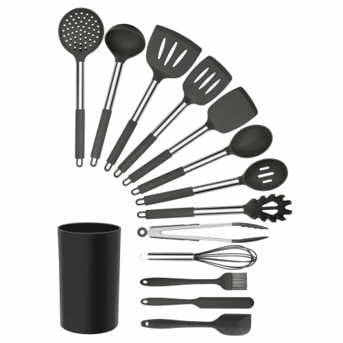 Gray Silicone and Stainless Steel Cooking Utensils (Set of 14) Gray Silicone and Stainless Steel Cooking Utensils (Set of 14)
