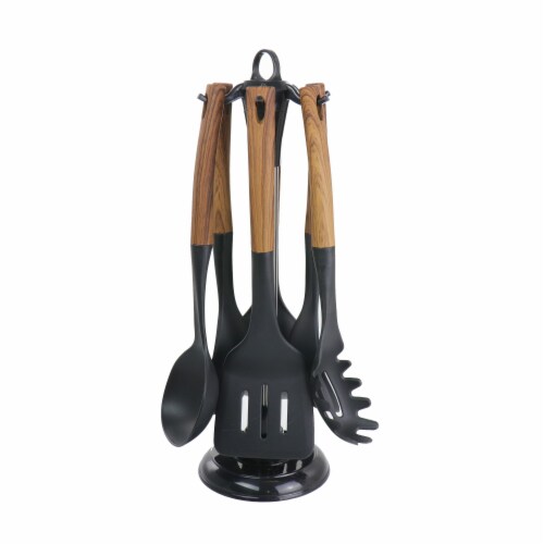 Black Nylon Cooking Utensils with Wood Design (Set of 7) Black Nylon Cooking Utensils with Wood Design (Set of 7)