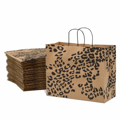 Prime Line Packaging Brown Paper Bags with Handles Animal Prints Leopard Bulk 100Pk 16x6x12 100 Pcs Harris Teeter