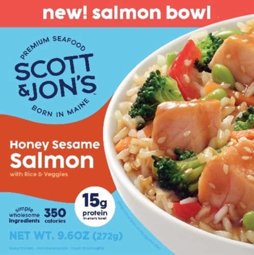 Scott & Jon's™ Honey Sesame Salmon with Rice & Veggies Perspective: front