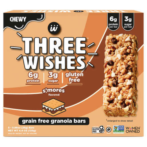 Three Wishes® S'Mores Grain Free Granola Bars Perspective: front