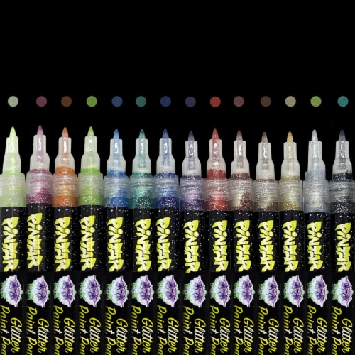 Pintar Glitter Paint Pens 14 Pack Acrylic Extra Fine Tip 0.7mm Perspective: front