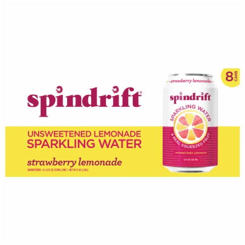 Spindrift® Strawberry Lemonade Flavored Sparkling Water Cans Perspective: front