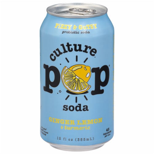 Culture Pop® Ginger Lemonade & Tumeric Fizzy & Gutsy Probiotic Soda Perspective: front
